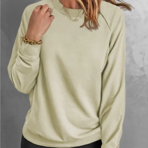 Beige Crew Neck Raglan Sleeve Sweatshirt - Picture 4 of 11